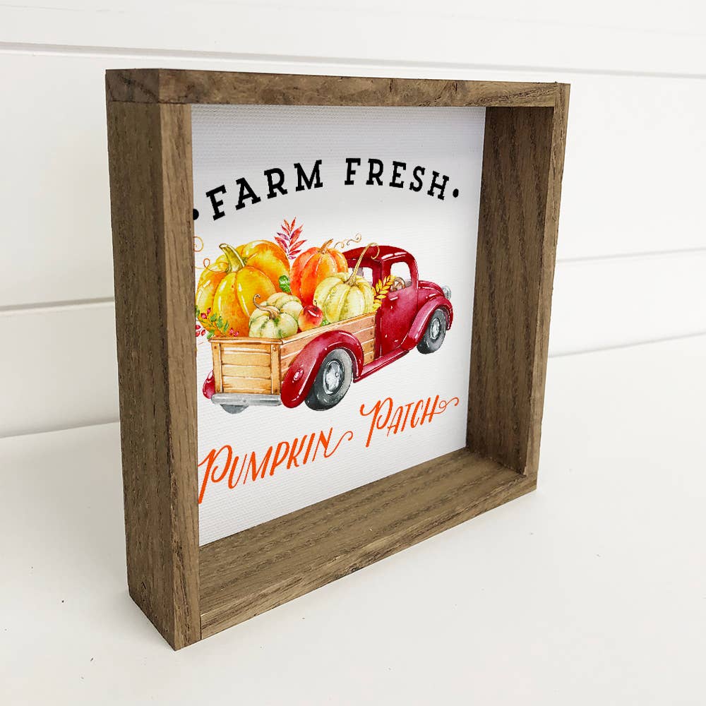 Red Pumpkin Patch Vintage Truck Little Framed Art Print