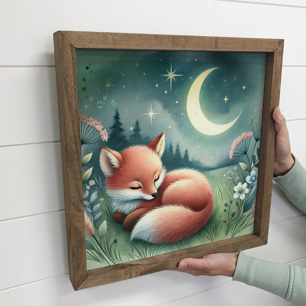 Woodland Nursery Sleeping Fox - Cute Nursery Animal Artwork