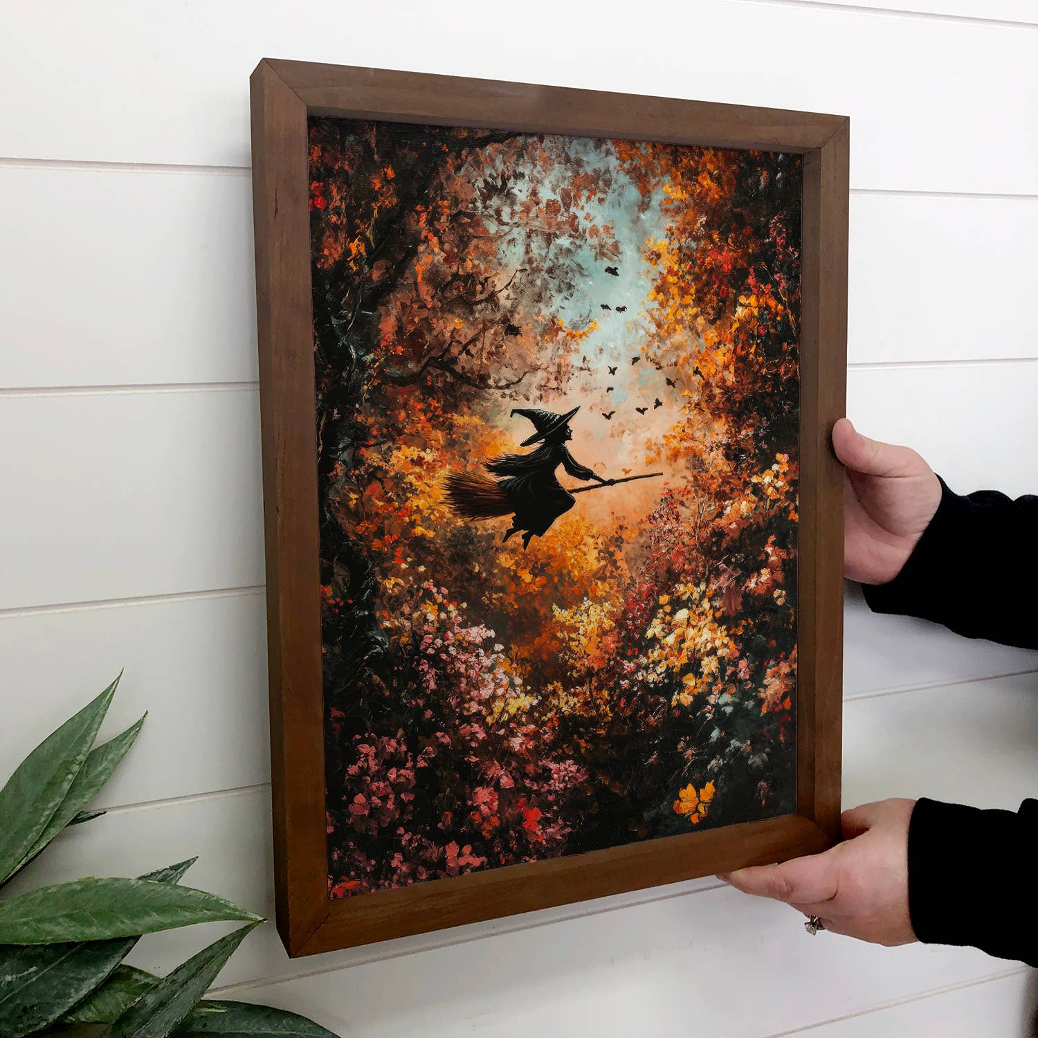 Witch in the Fall Forest - Halloween Canvas Art - Wood Frame