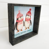 Love Never Ends Penguins - Cute Animal Canvas Art - Framed