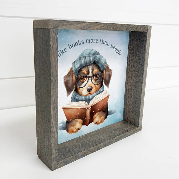 I Like Books Dog - Book Lovers Canvas Art - Wood Framed Art