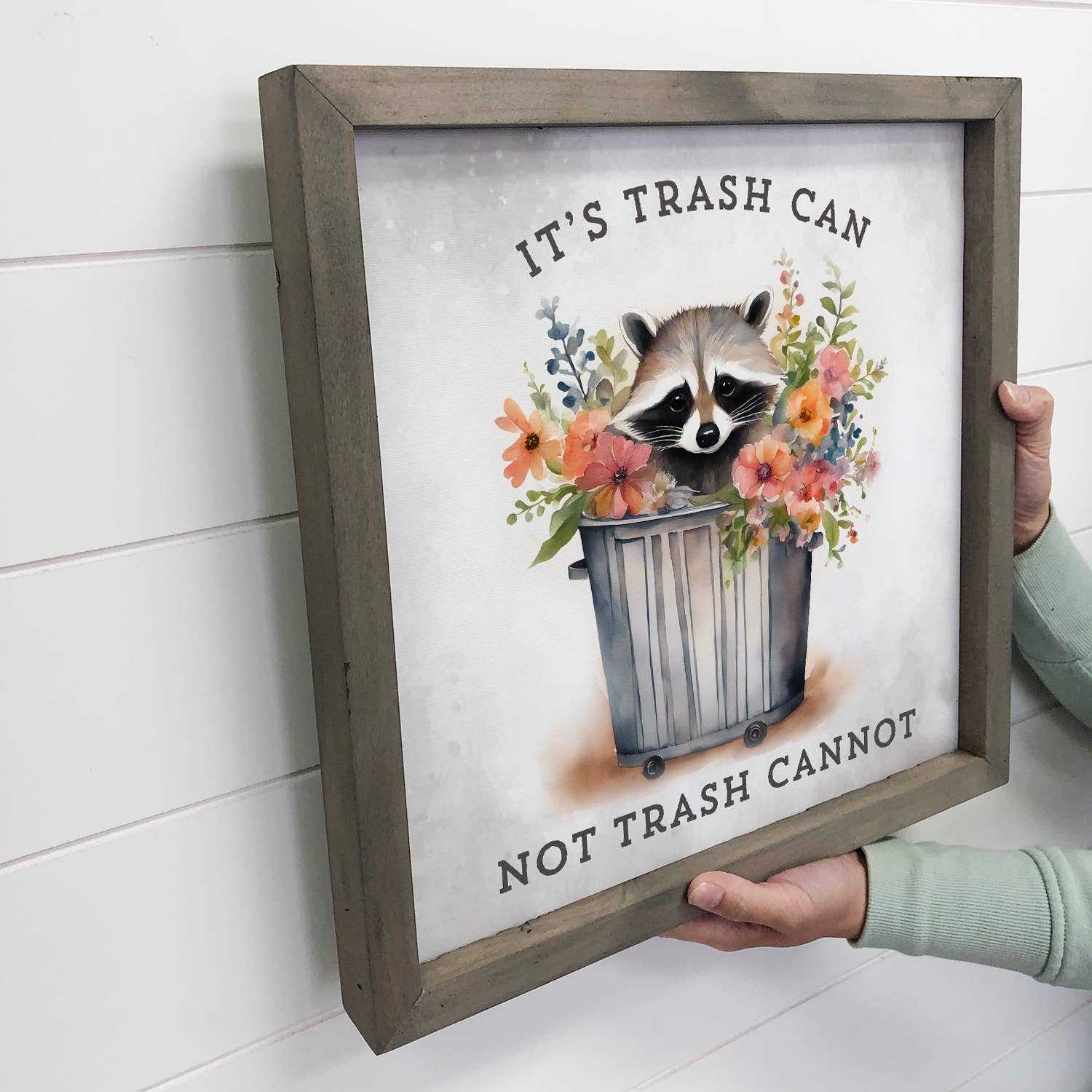 Trash Can Raccoon - Funny Raccoon Canvas Art - Wood Framed