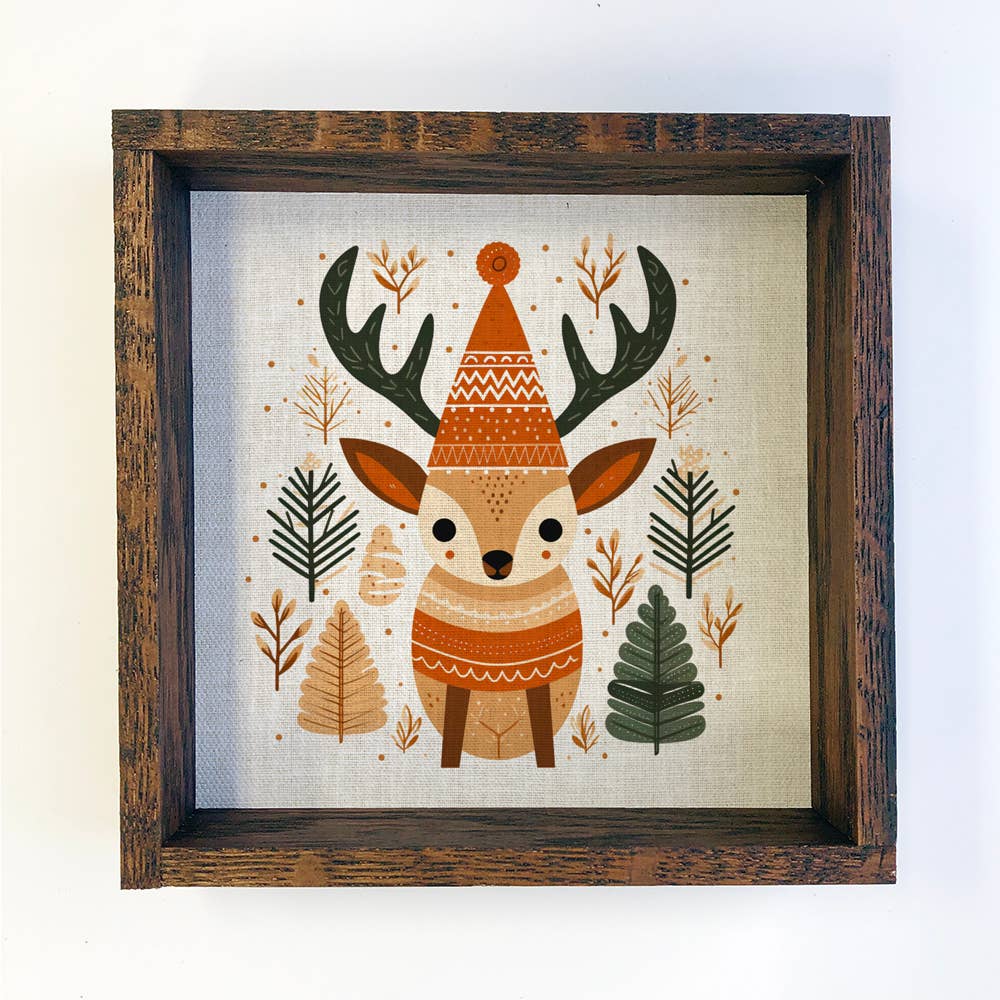 Scandinavian Reindeer - Cute Holiday Canvas Art - Framed