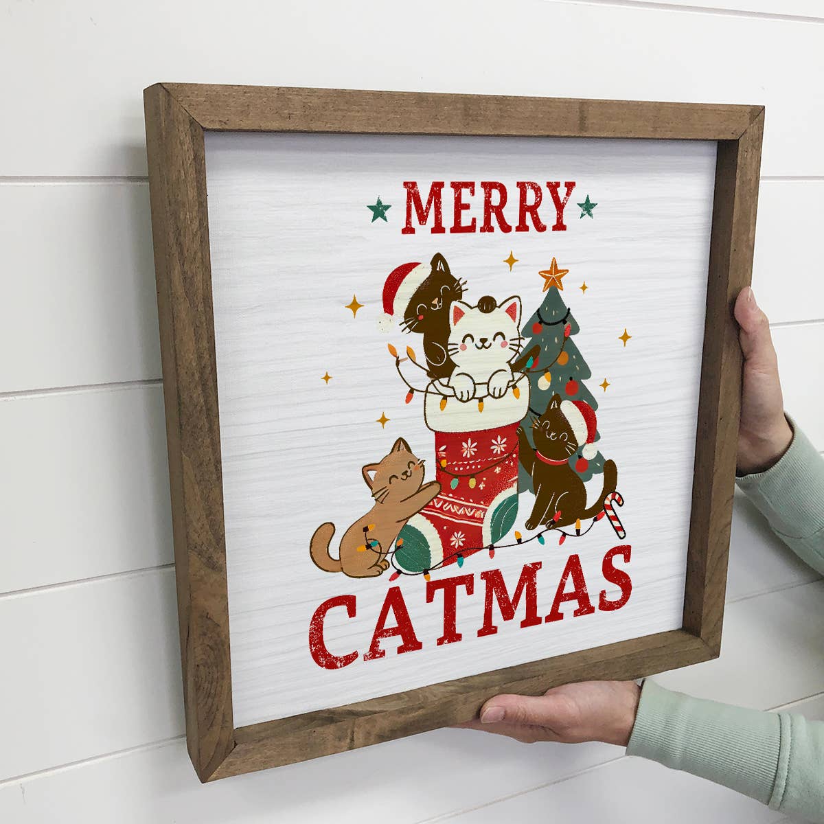 Merry Catmas Cute Kittens in Stocking - Christmas Canvas Art