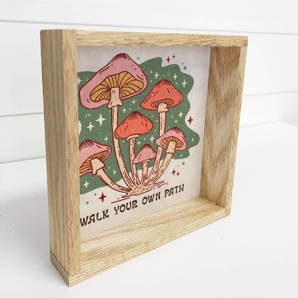 Retro Boho Mushrooms Walk Your Own Path - Mushroom Wall Art