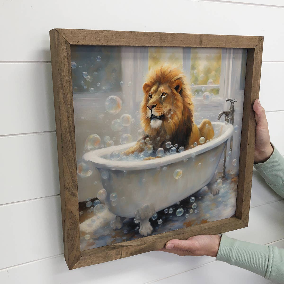 Lion in Bathtub - Cute Animal Wall Art - Bathroom Wall Decor