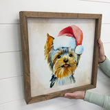 Yorkie Dog in Santa Hat Christmas Small Canvas Sign