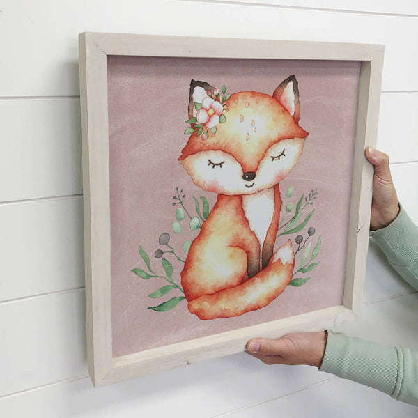 Fox Baby Girl Small Whitewash Framed Table Decor for Nursery