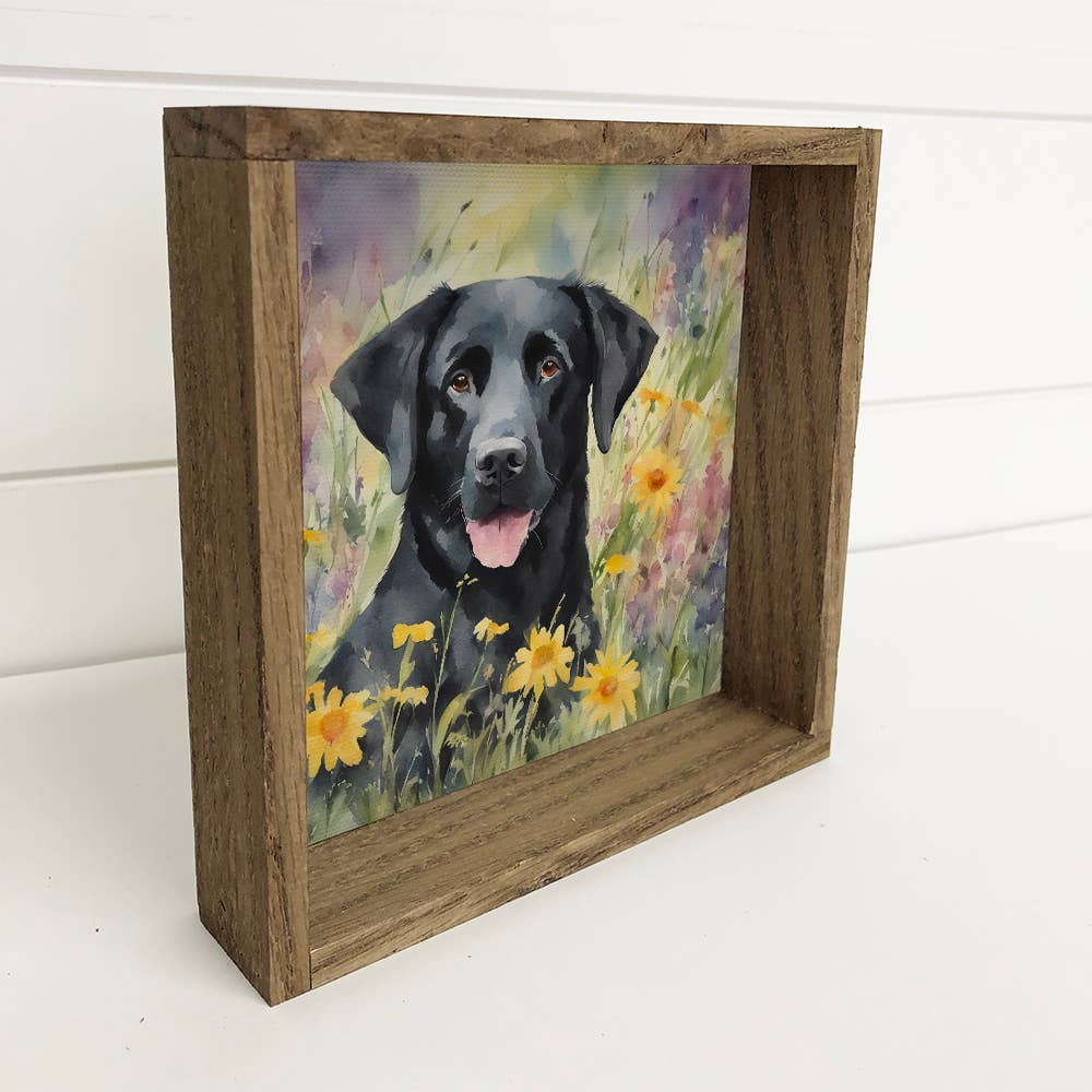 Wildflower Black Lab - Springtime Dog Canvas Art - Framed