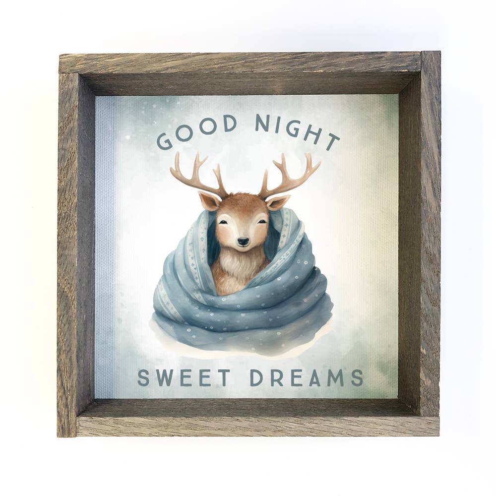 Good Night Deer in Blanket - Cute Animal Nursery Canvas Art