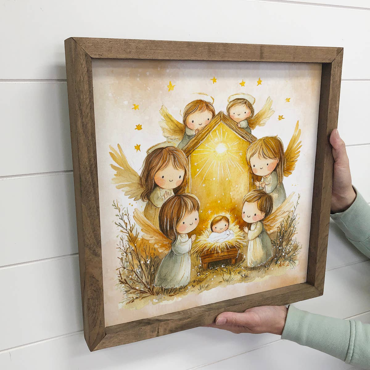 Cute Nativity Angels Sing Baby Jesus - Cute Nativity Canvas