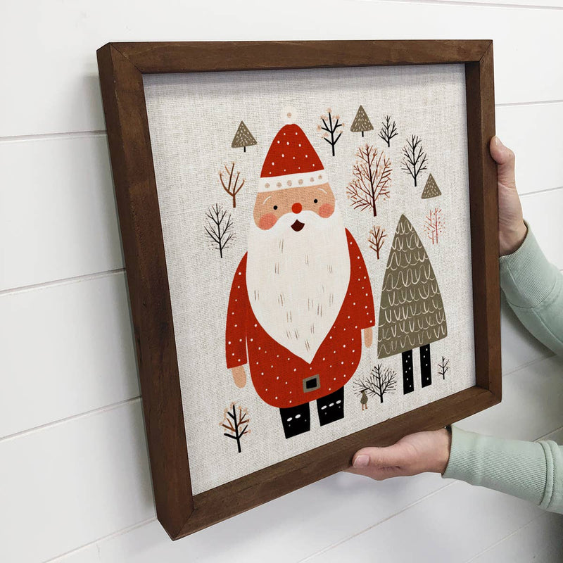 Scandinavian Santa - Cute Holiday Canvas Art - Wood Framed