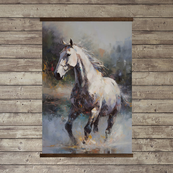 Abstract White Horse - Horse Watercolor Canvas Art - Framed