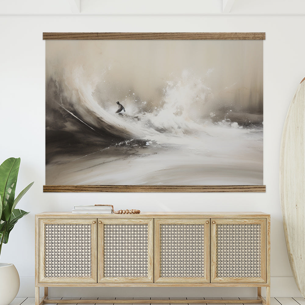 Abstract Surfer Gray Waves - Surfer Canvas Art - Wood Framed