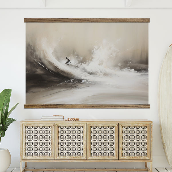 Abstract Surfer Gray Waves - Surfer Canvas Art - Wood Framed