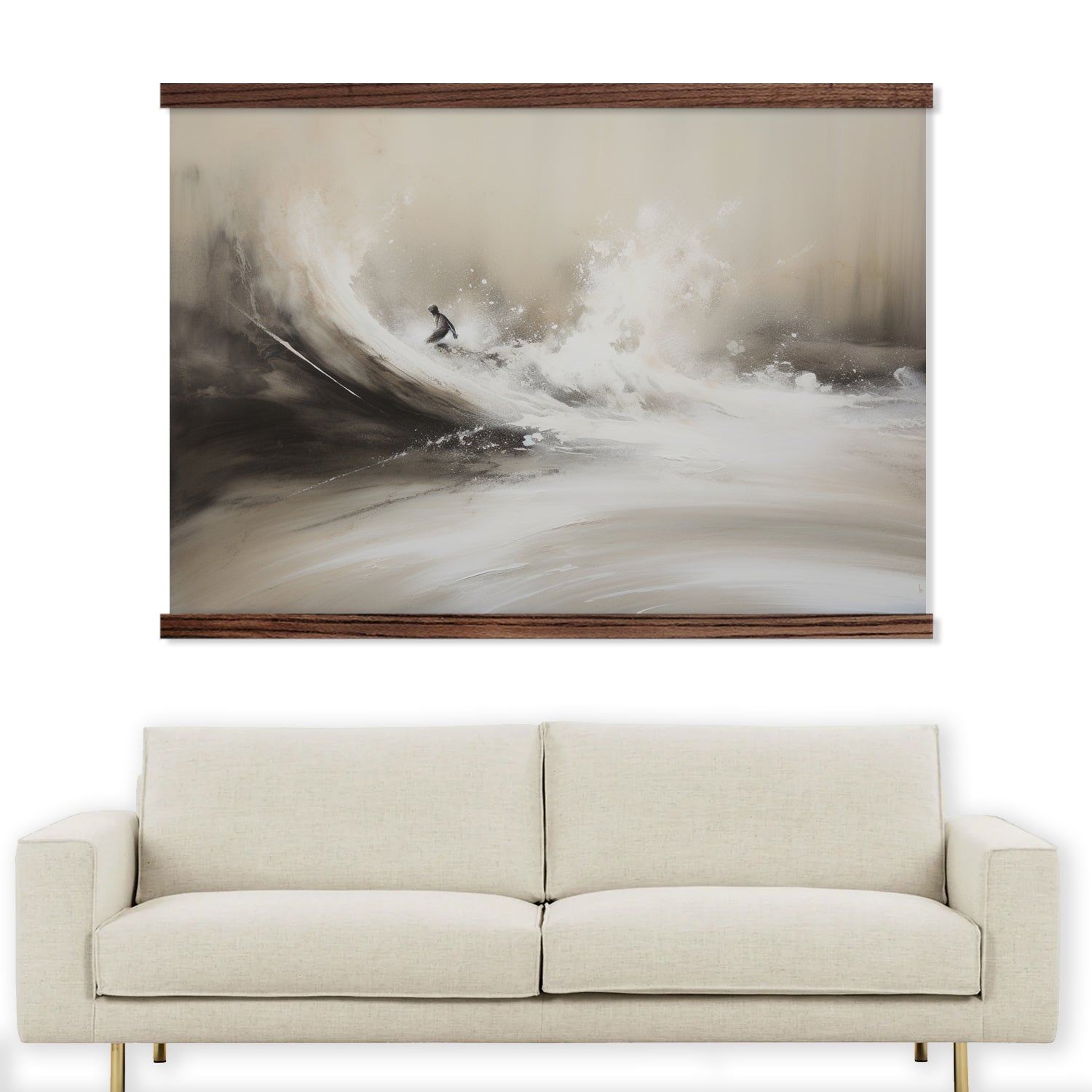 Abstract Surfer Gray Waves - Surfer Canvas Art - Wood Framed