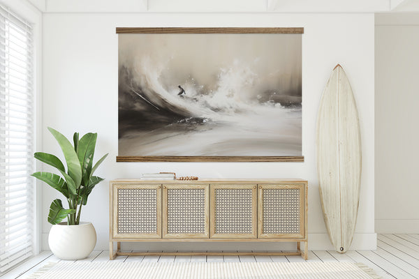 Abstract Surfer Gray Waves - Surfer Canvas Art - Wood Framed