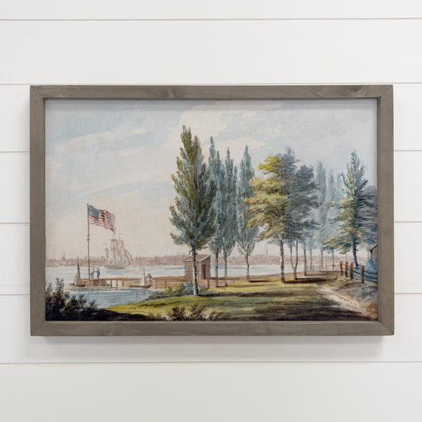 American Flag on the Delaware River - American Flag Wall Art