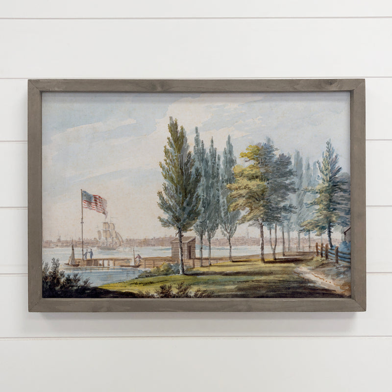 American Flag on the Delaware River - American Flag Wall Art