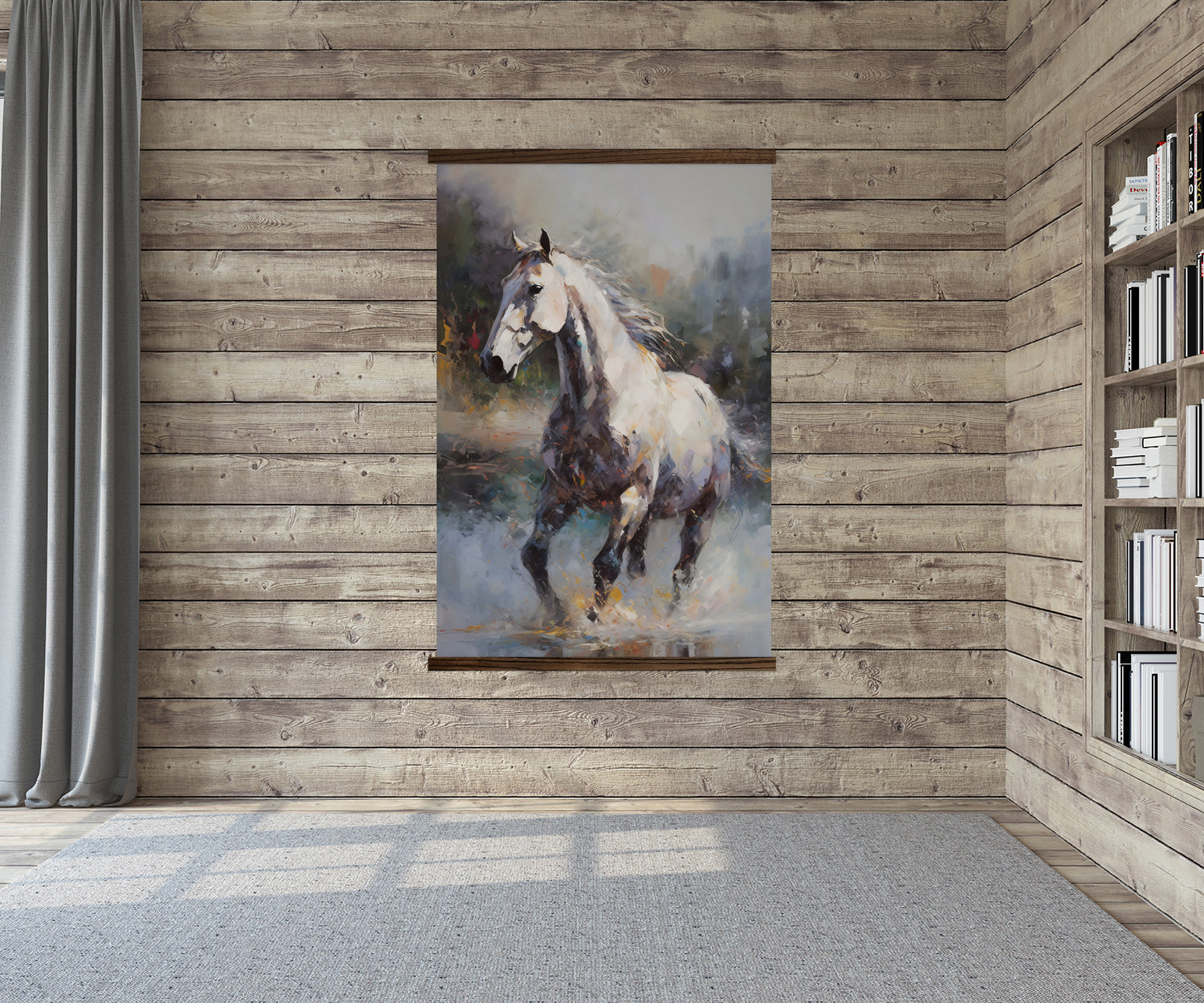 Abstract White Horse - Horse Watercolor Canvas Art - Framed