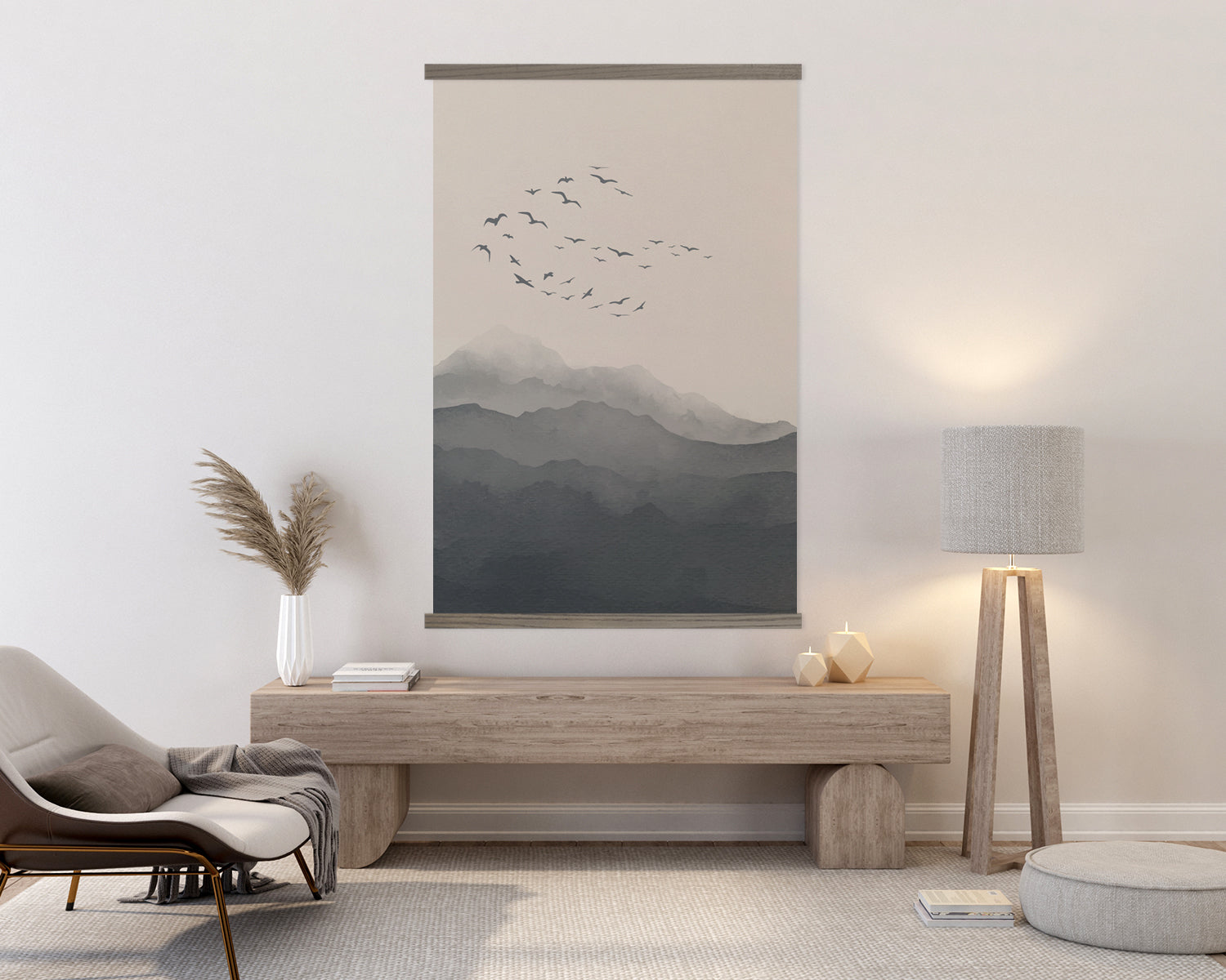 Birds Over Gray Mountain - Nature Canvas Wall Art - Framed