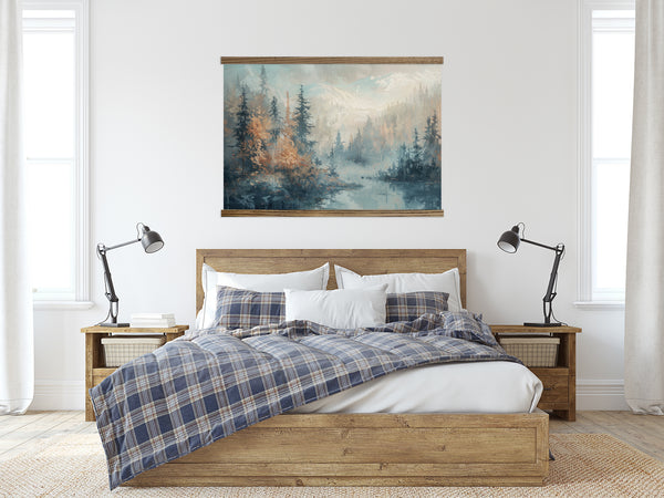 Blue Tan Abstract Pines - Mountain Landscape Canvas Wall Art