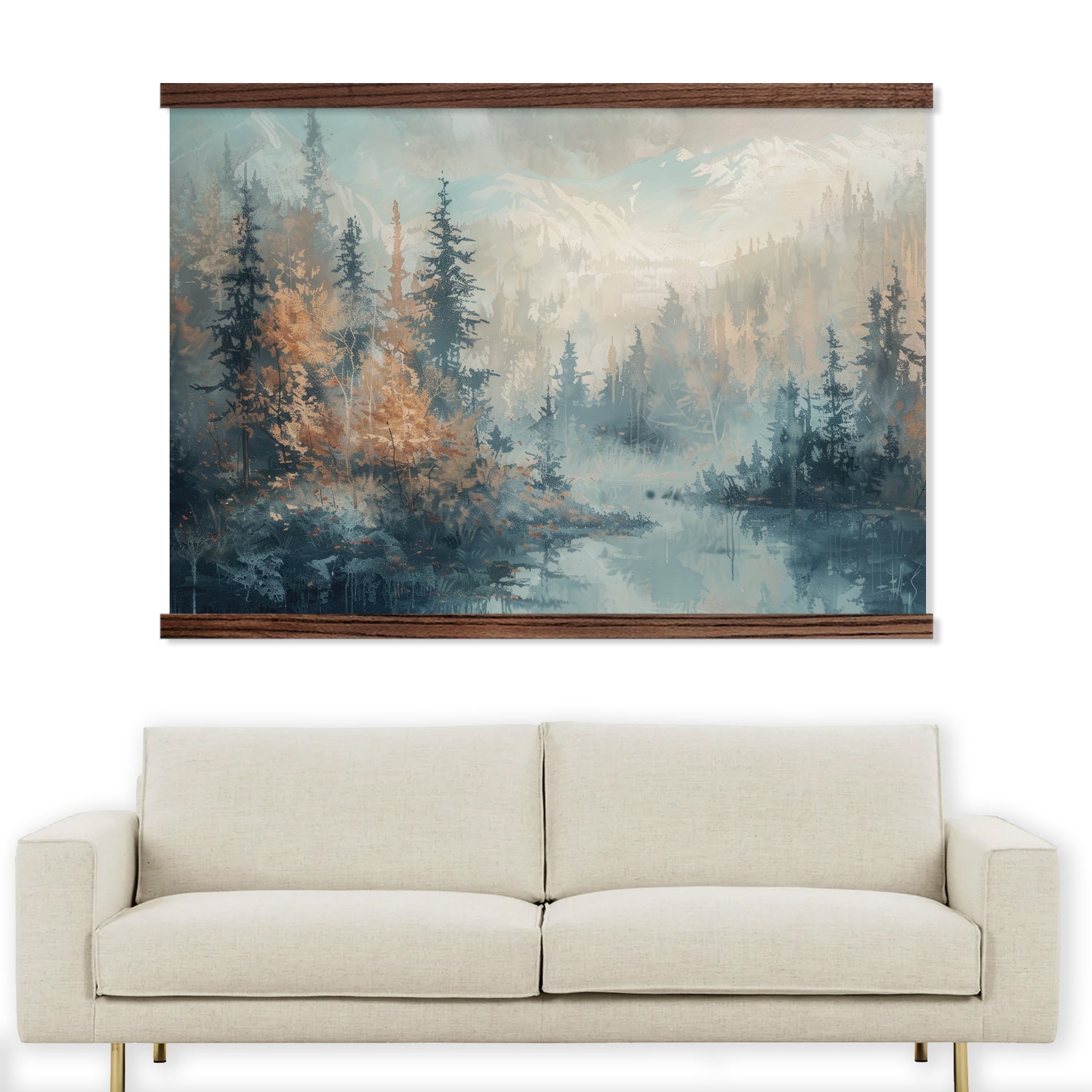 Blue Tan Abstract Pines - Mountain Landscape Canvas Wall Art