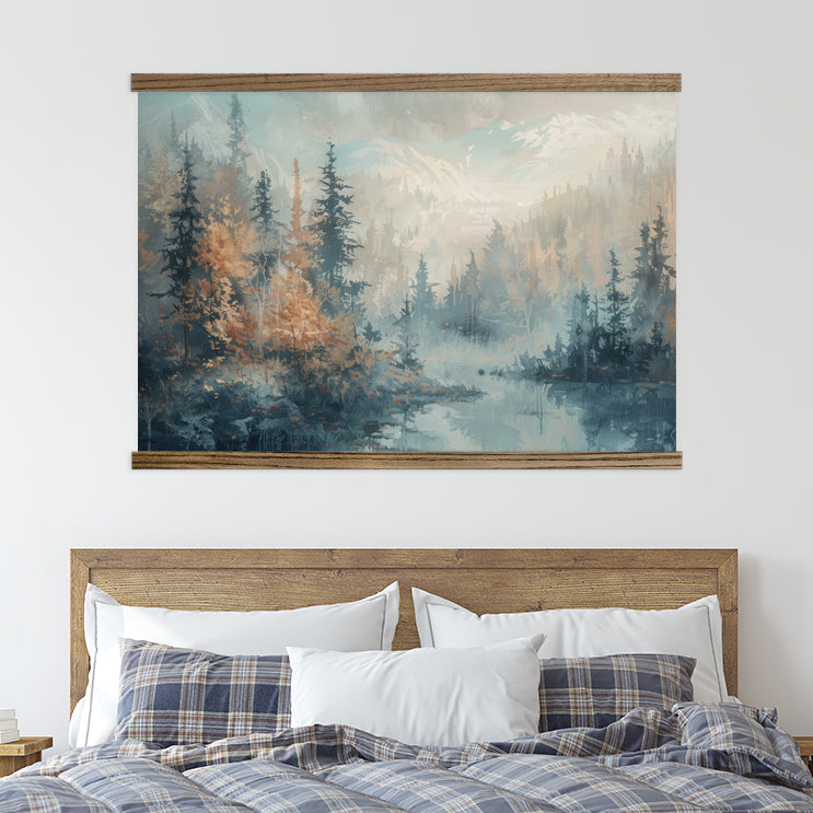 Blue Tan Abstract Pines - Mountain Landscape Canvas Wall Art