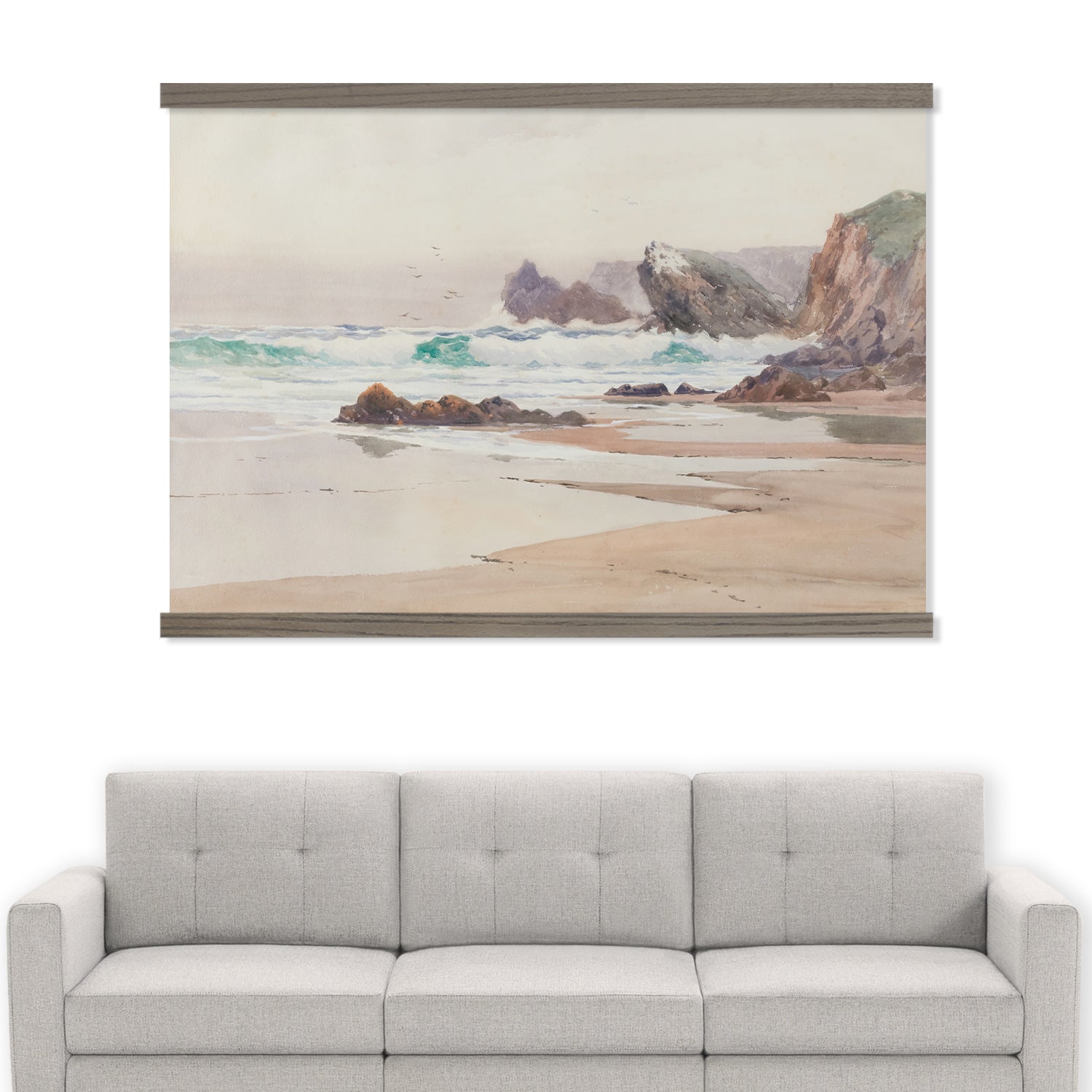 Breakers on Rocky Beach - Beach Landscape Canvas Art - Frame