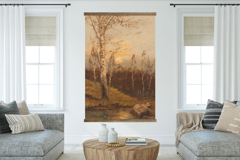 Living Room Large Canvas Wall Art - Birch in the Evening