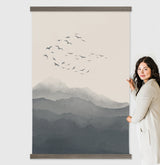 Birds Over Gray Mountain - Nature Canvas Wall Art - Framed