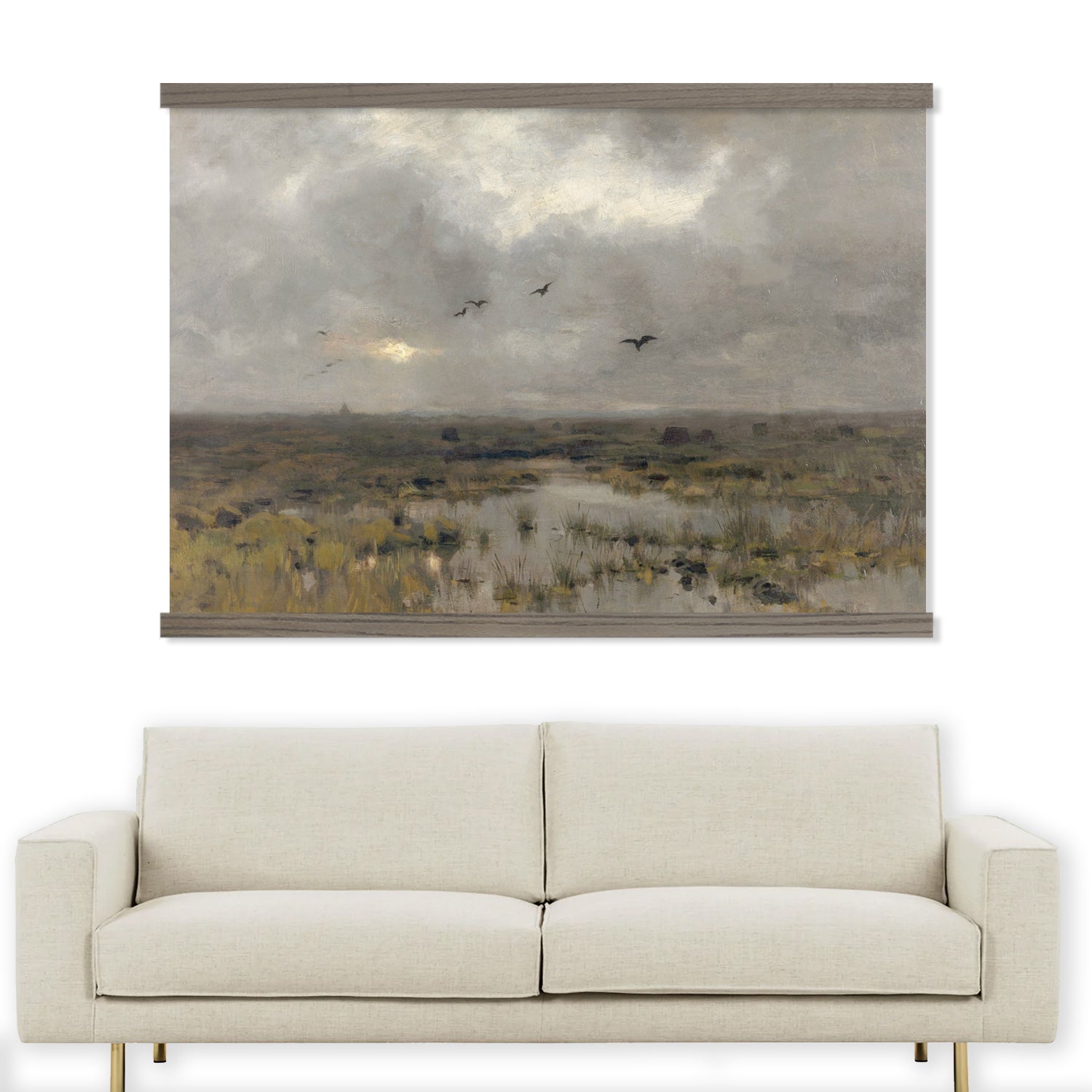 Birds Over Marsh - Landscape Canvas Art - Wood Framed Art