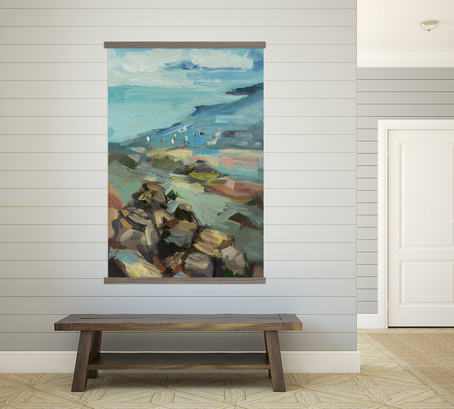 Living Room Large Canvas Artwork - Birds on Rocky Shore