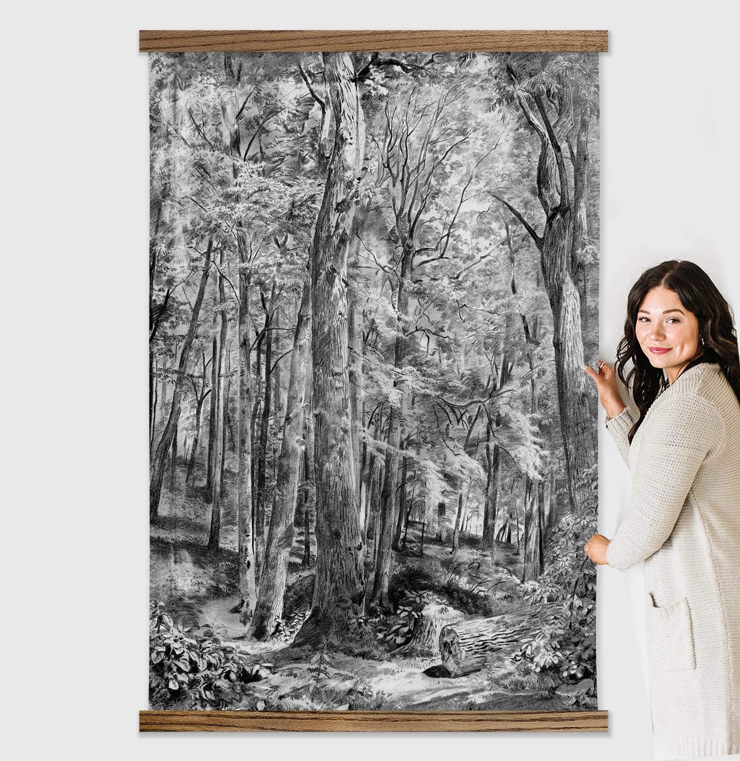 Black and White Woods - Nature Canvas Wall Art - Wood Framed