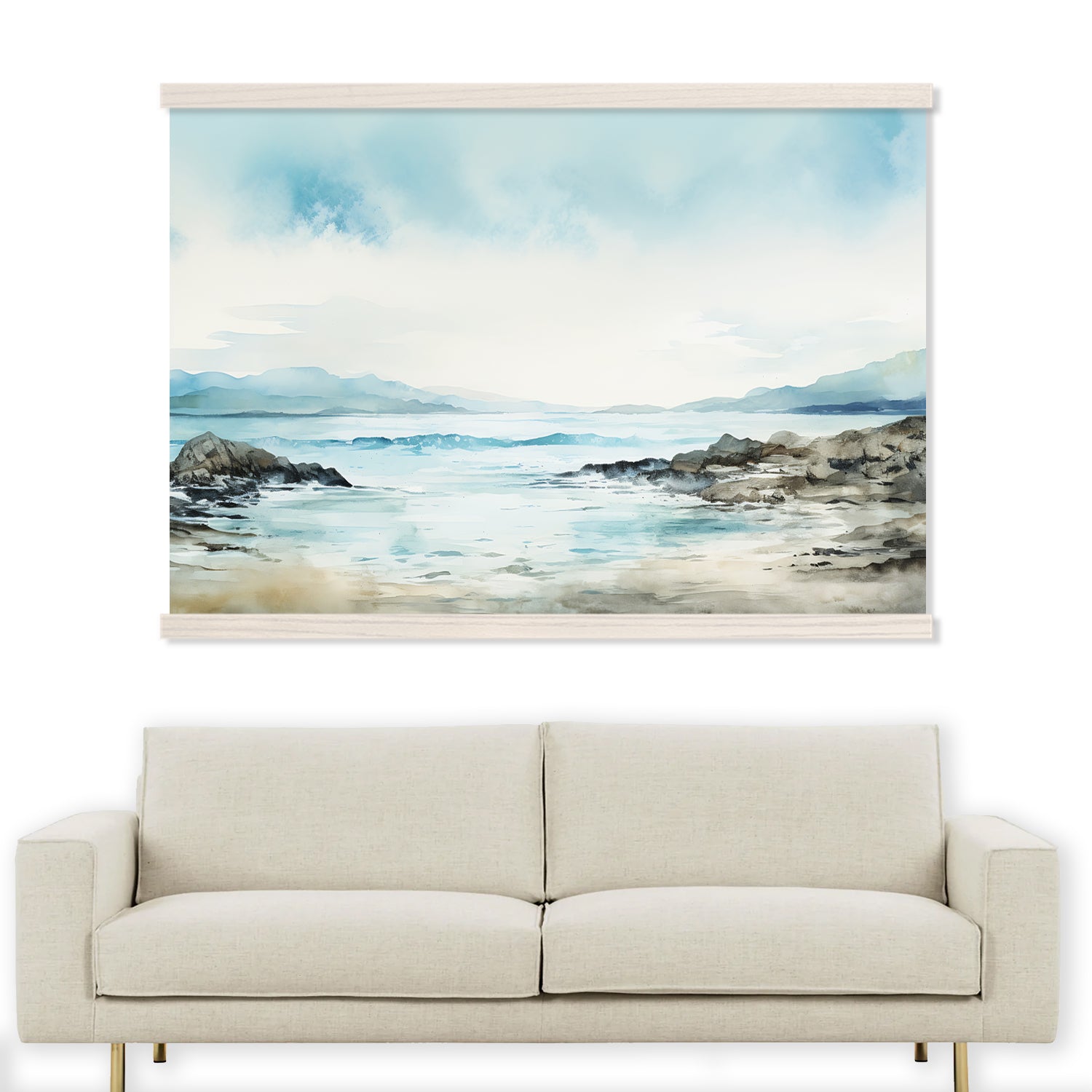 Blue Beach - Nature Canvas Art - Wood Framed Wall Art