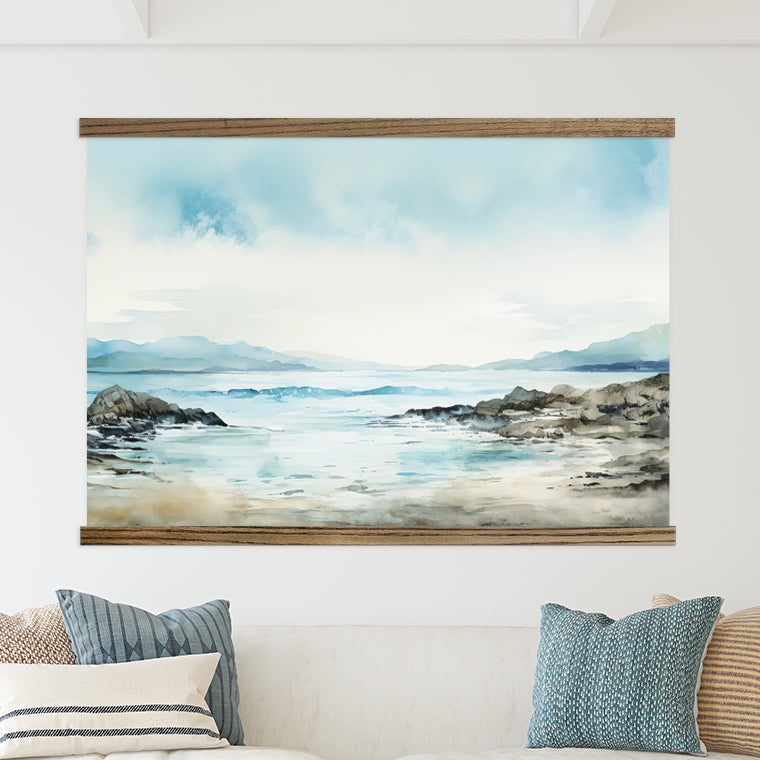 Blue Beach - Nature Canvas Art - Wood Framed Wall Art