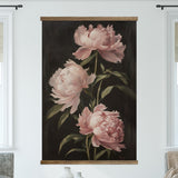 Blush Peonies Dark Painting - Canvas Tapestry Wood Frame