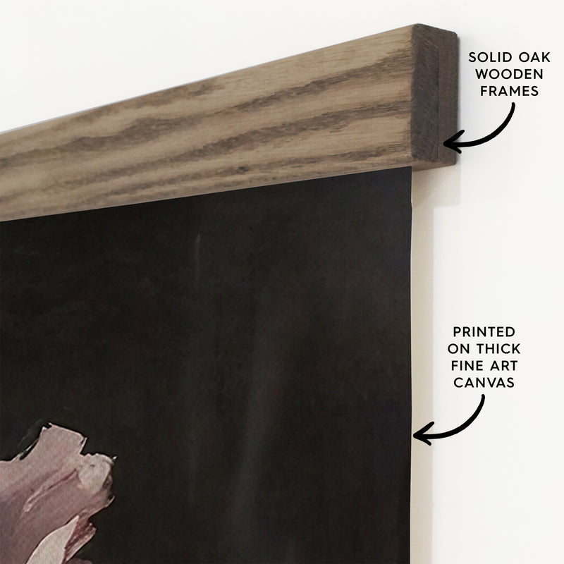 Blush Peonies Dark Painting - Canvas Tapestry Wood Frame