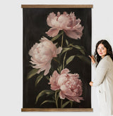 Blush Peonies Dark Painting - Canvas Tapestry Wood Frame