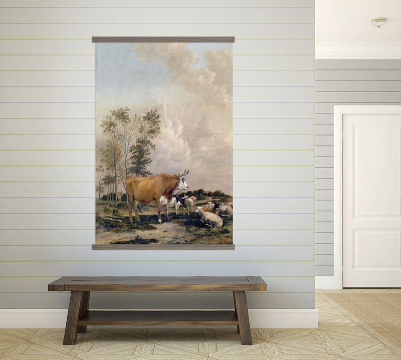 Bull in Pasture - Ranch House Canvas Art - Wood Framed Decor