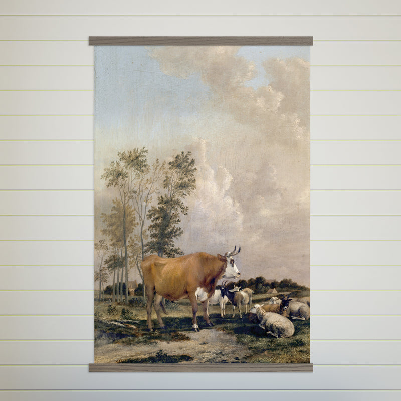 Bull in Pasture - Ranch House Canvas Art - Wood Framed Decor