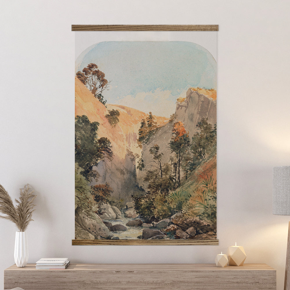 Canyon River Scene - Landscape Canvas Art - Wood Framed Art