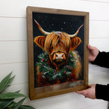 Christmas Long Haired Highland Cow - Christmas Canvas Art