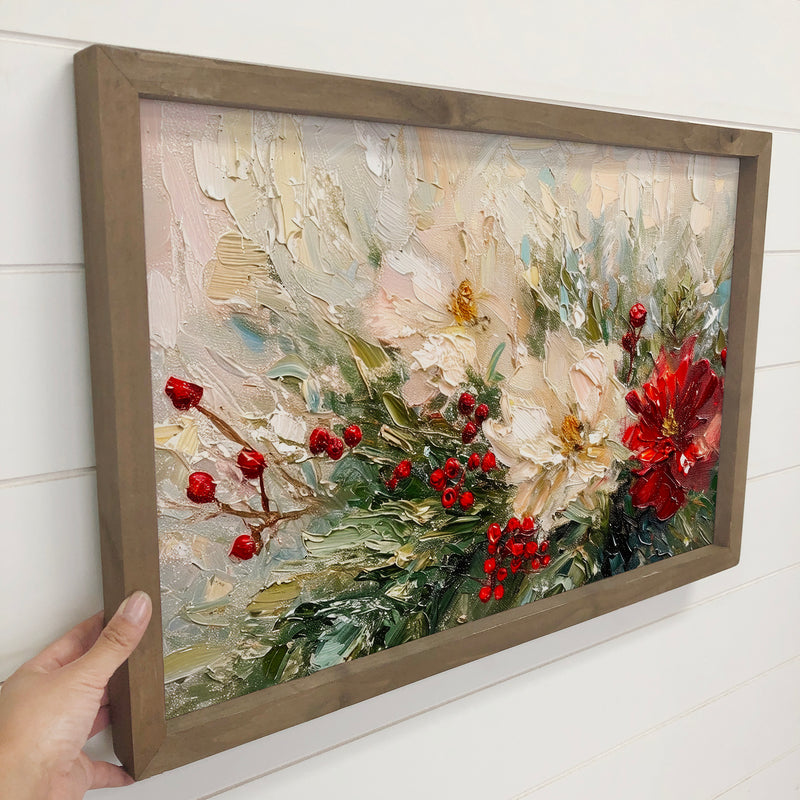 Christmas Winter Foliage - Christmas Canvas Art - Wood Frame