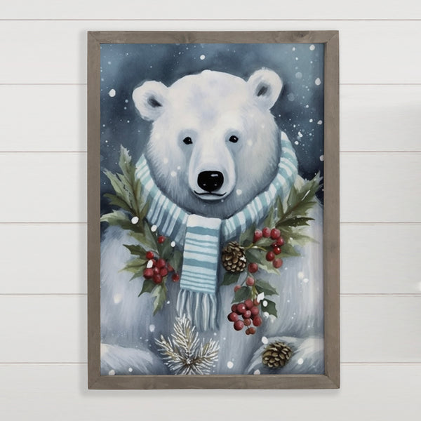 Christmas Polar Bear with Scarf - Christmas Canvas Art