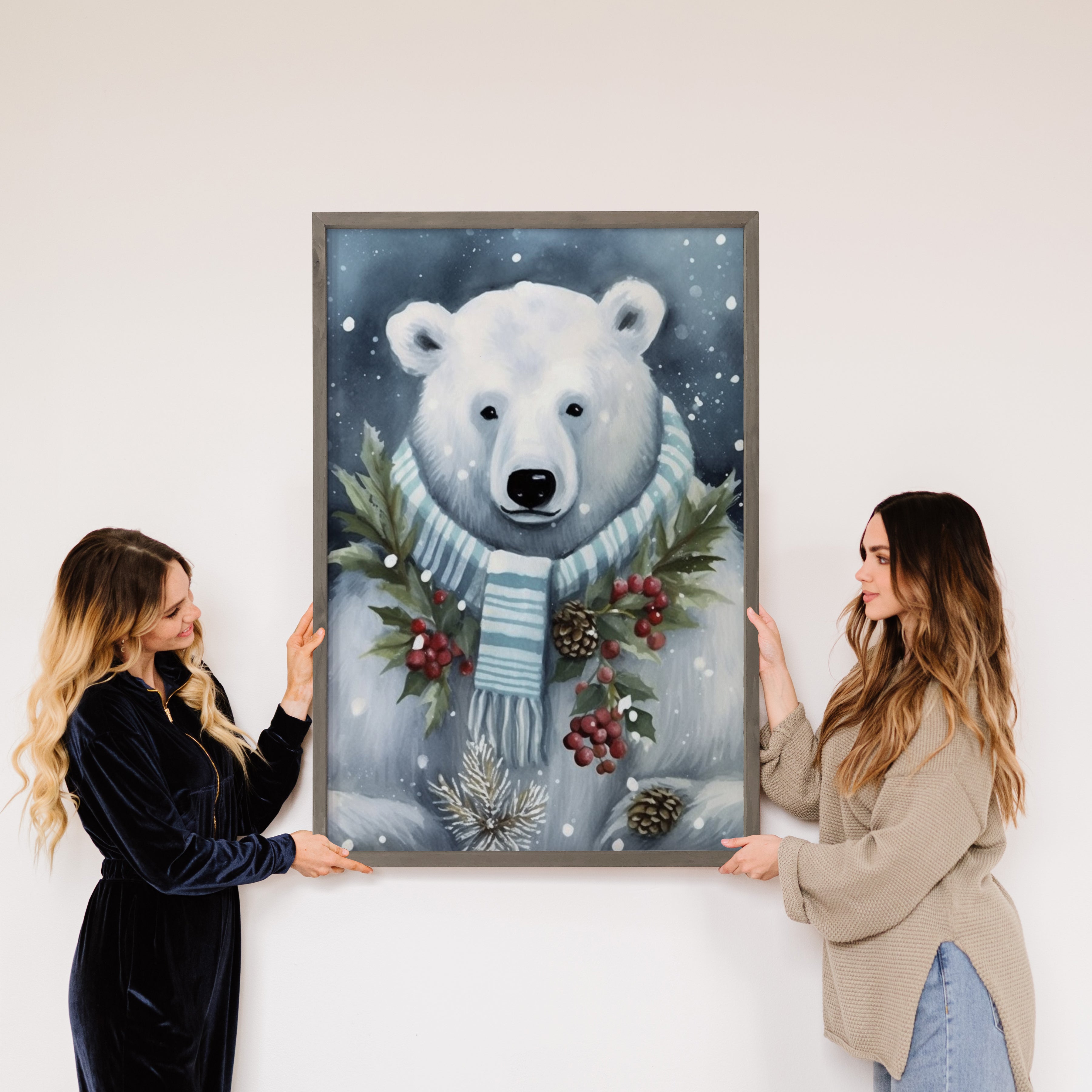 Christmas Polar Bear with Scarf - Christmas Canvas Art