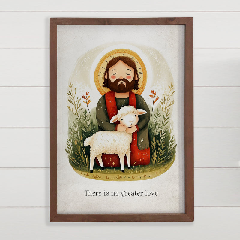 Cute Folksy Jesus Christ and Lamb - Jesus Canvas Art - Frame