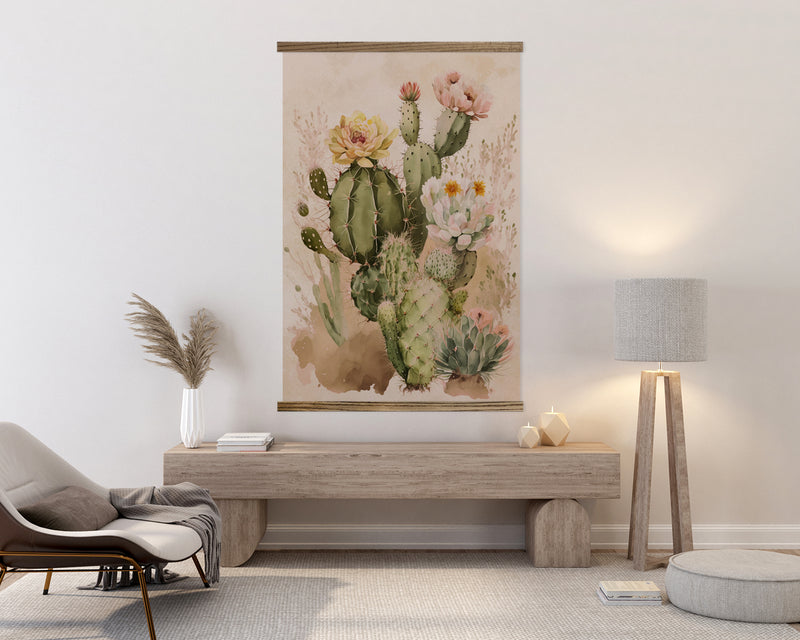 Cactus Watercolor Arrangement Large Canvas Desert Wall Hanging