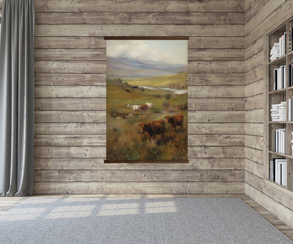 Home Office Large Canvas Wall Art - Cattle Valley