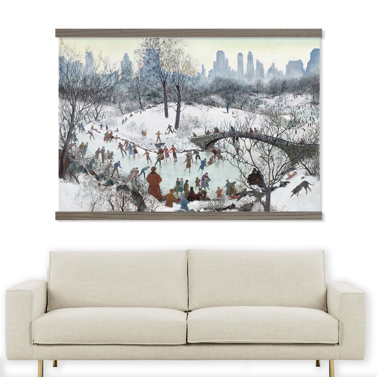 Oversized Central Park Ice Skating- Watercolor Canvas Wall Hanging